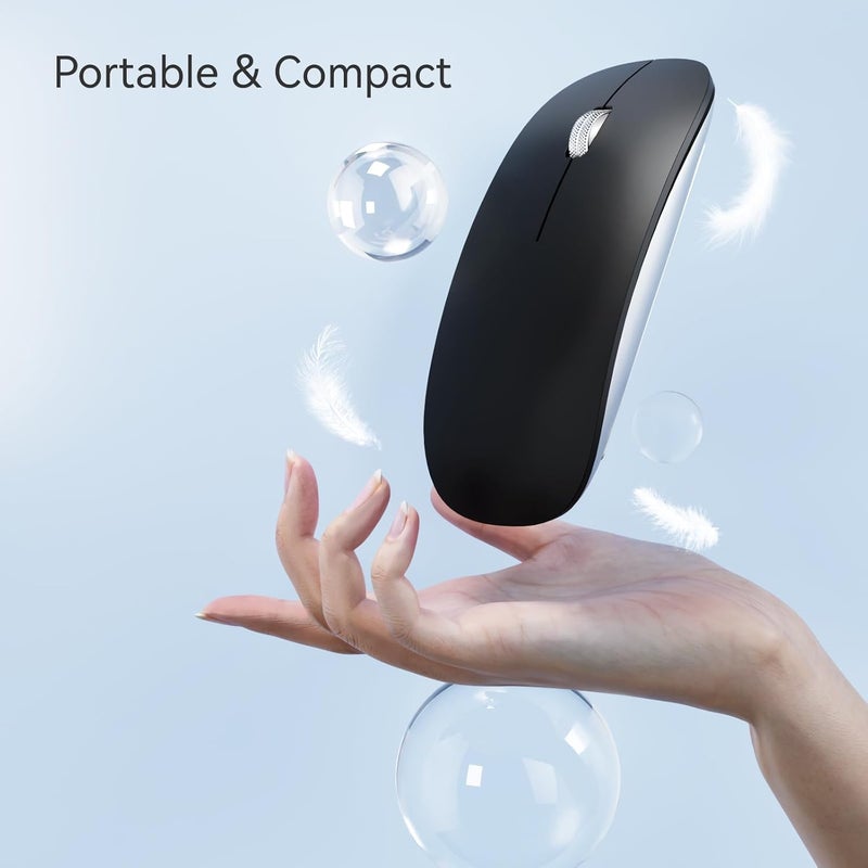 TENMOS M18 Bluetooth Mouse, USB C Rechargeable Wireless Mouse, Triple Mode (Dual Bluetooth+USB) Computer Silent Mice Portable with USB Receiver Type C Adapter for Laptop/MacBook/iPad/PC - Matte Black - Image 4